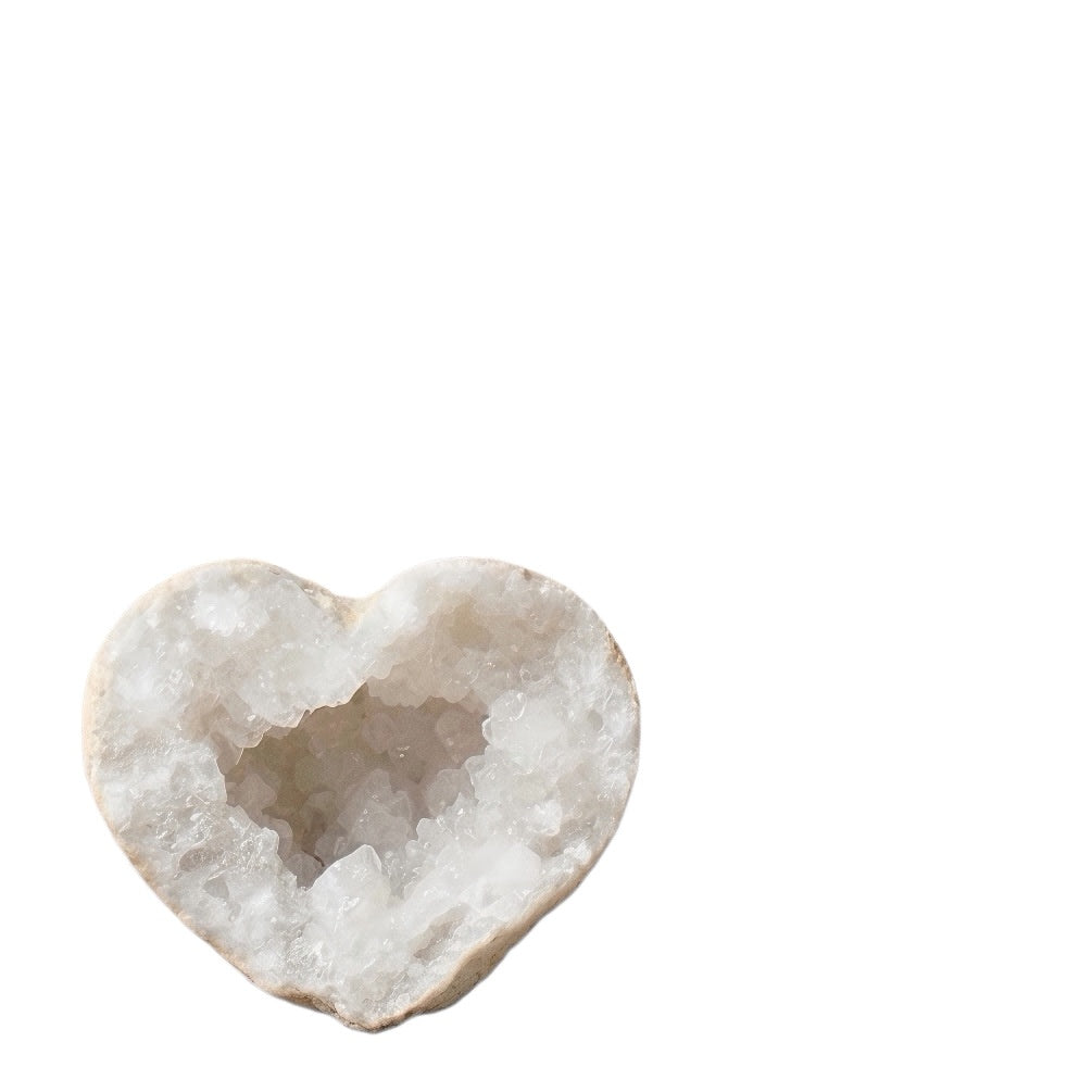 Polished Moroccan White Quartz Geode Heart Bulk Wholesale crystal close-up