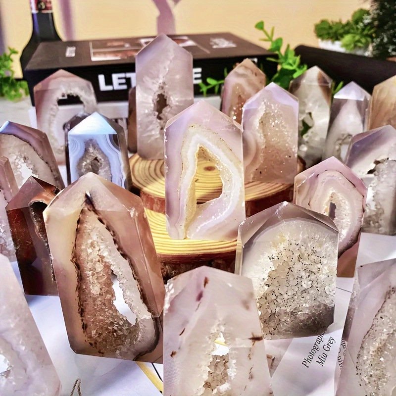 Polished Agate Geode Druzy Four Sided Points Bulk Wholesale crystal close-up