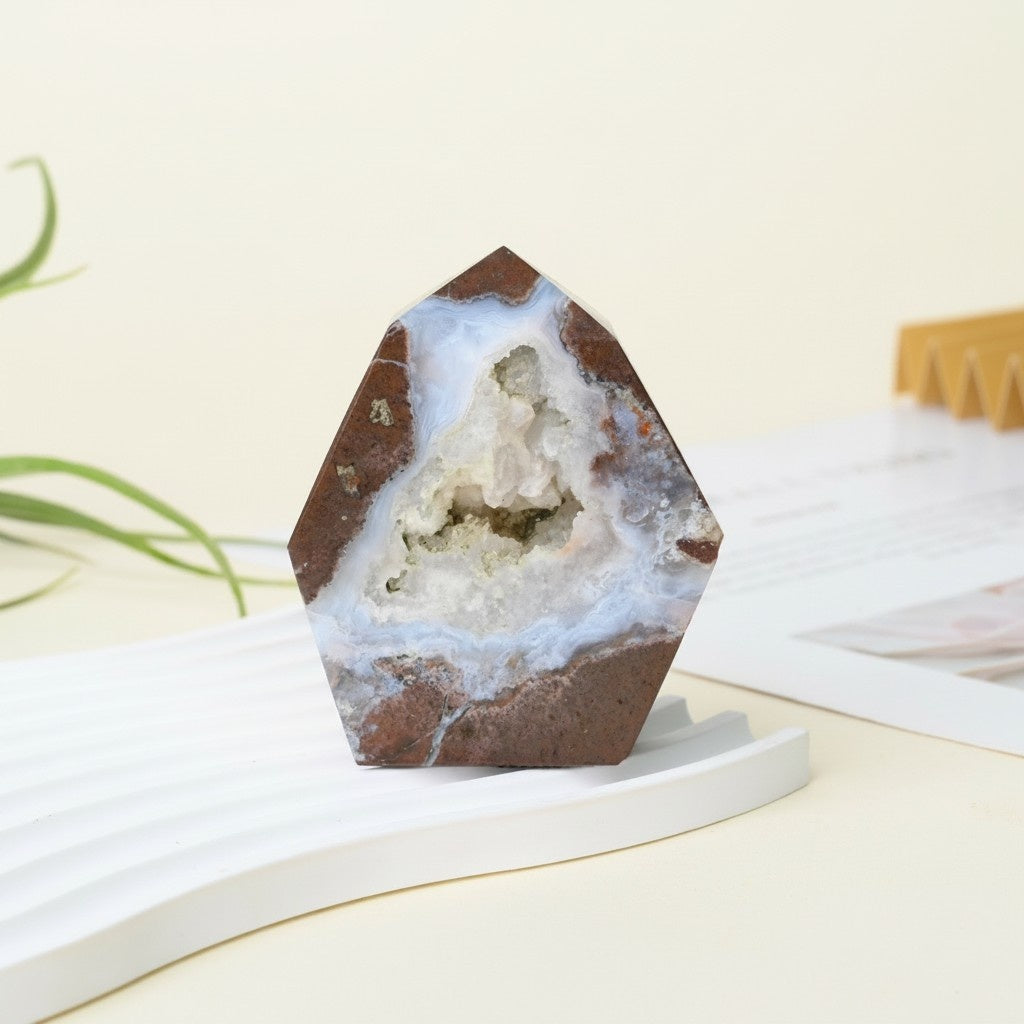 Polished Blue Agate Geode Druzy Free Form Tower Point Cystals Bulk Wholesale crystal close-up