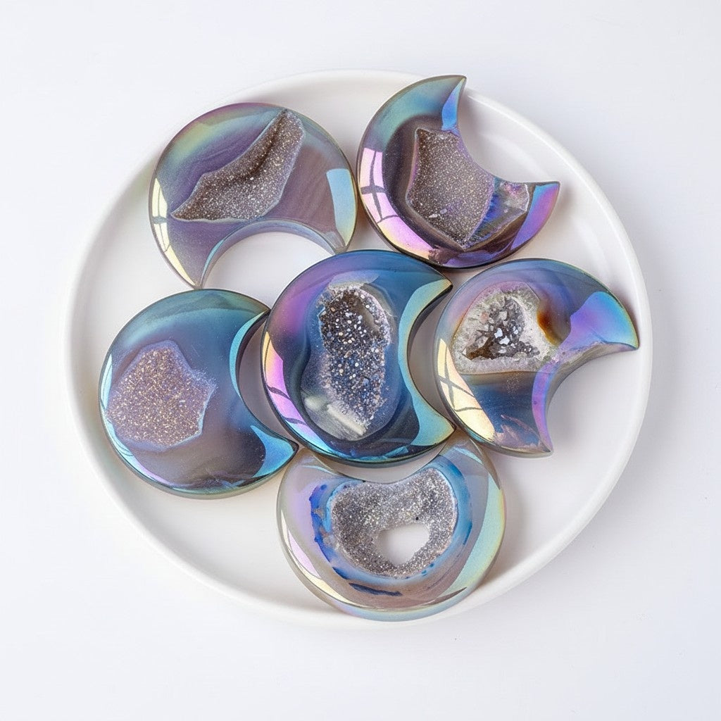 Polished Electroplated Agate Moon Crystals Bulk Wholesale crystal close-up