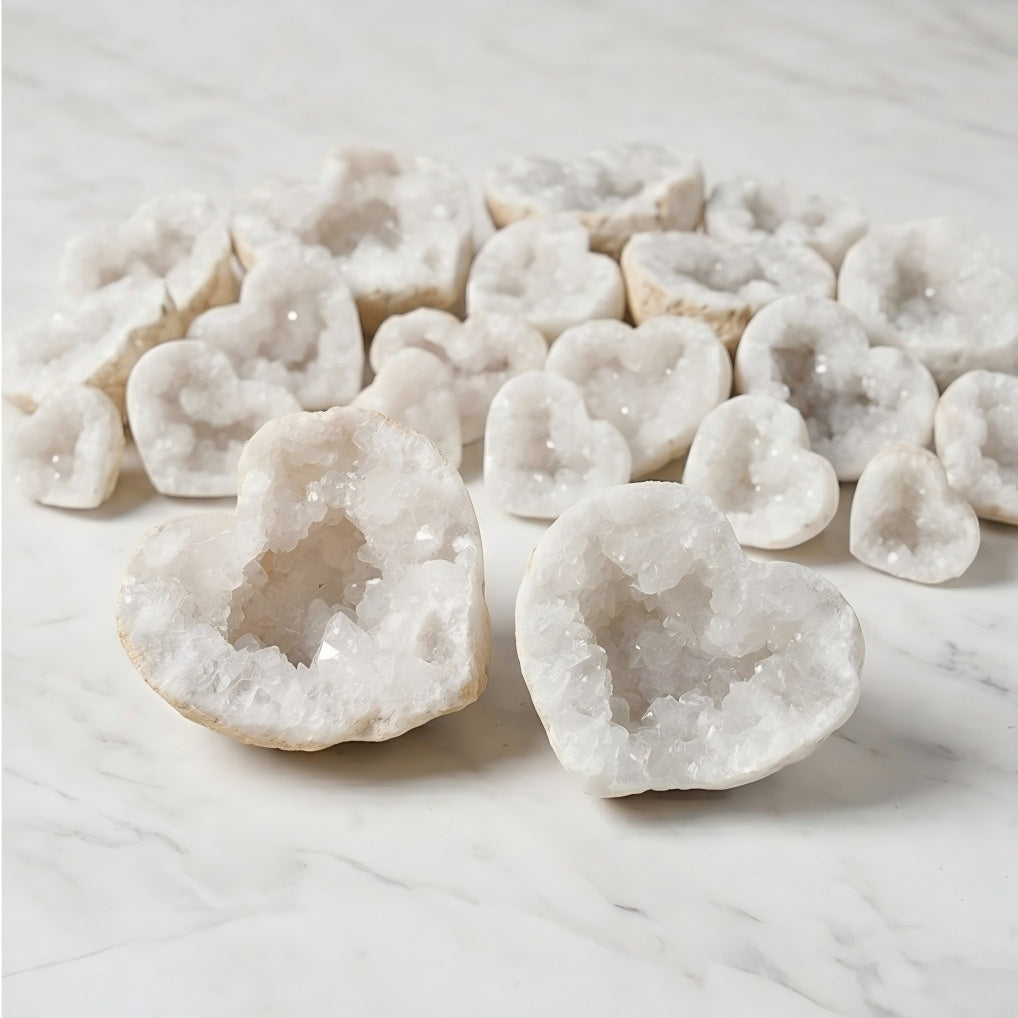 Moroccan White Quartz Geode Heart Bulk Wholesale gemstone wholesale display