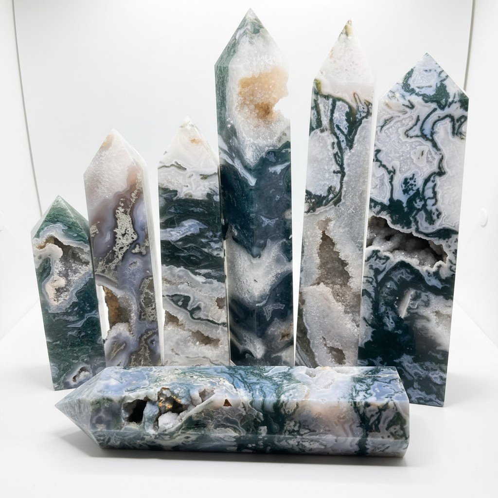 Moss Agate Geode Four-Sided Points Crystal Bulk Wholesale natural stone product image