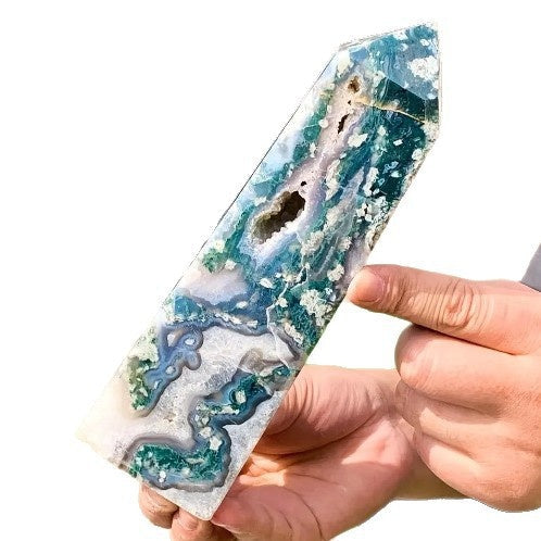 Wholesale Moss Agate Geode Four-Sided Points Crystal Bulk Wholesale crystal collection