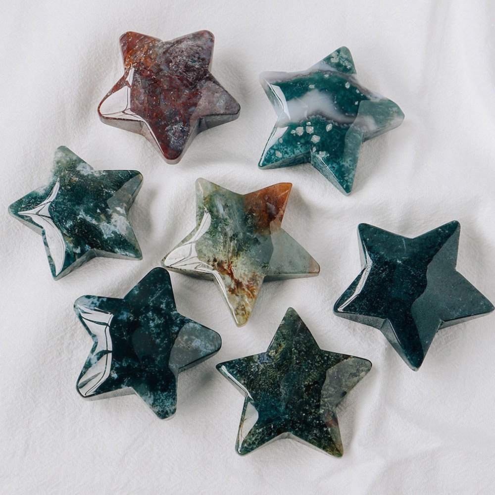 Natural Moss Agate Geode Moon Star Bulk Wholesale crystal detail photo