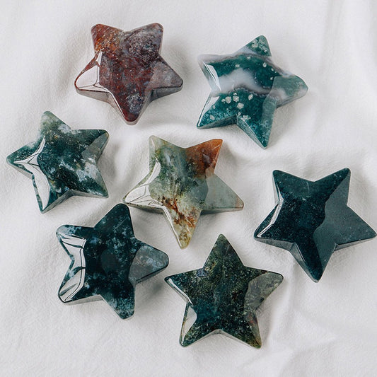 Natural Moss Agate Geode Moon Star Bulk Wholesale crystal detail photo