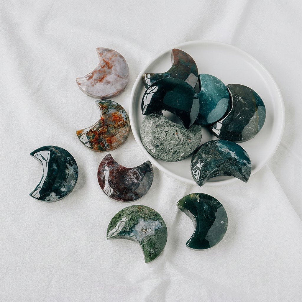 Moss Agate Geode Moon Star Bulk Wholesale gemstone wholesale display