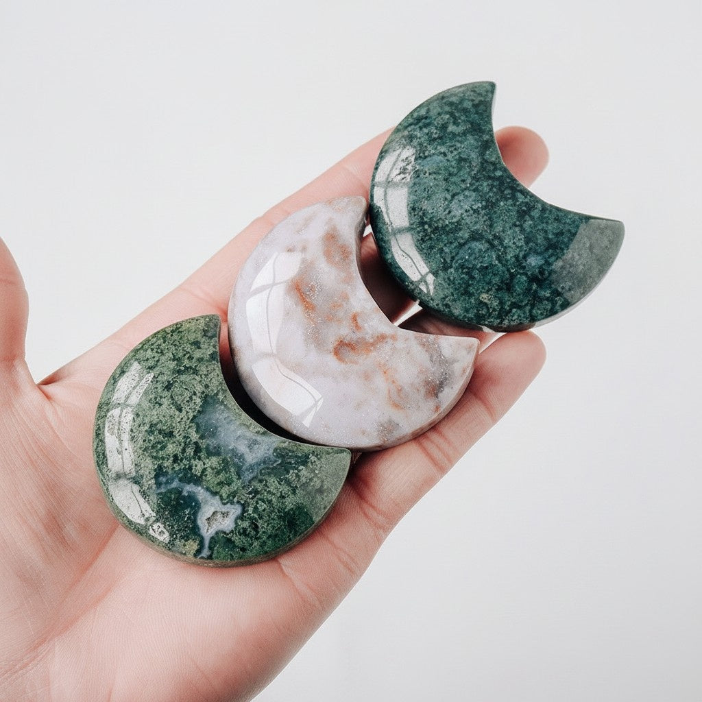 Wholesale Moss Agate Geode Moon Star Bulk Wholesale crystal collection