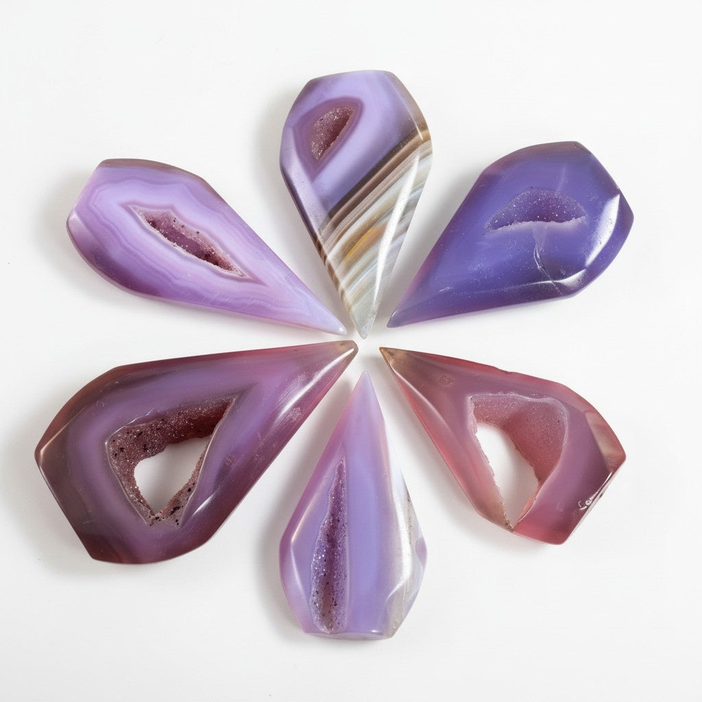 Polished Pink Agate Druzy Geode Teardrop Crystals Bulk Wholesale crystal close-up