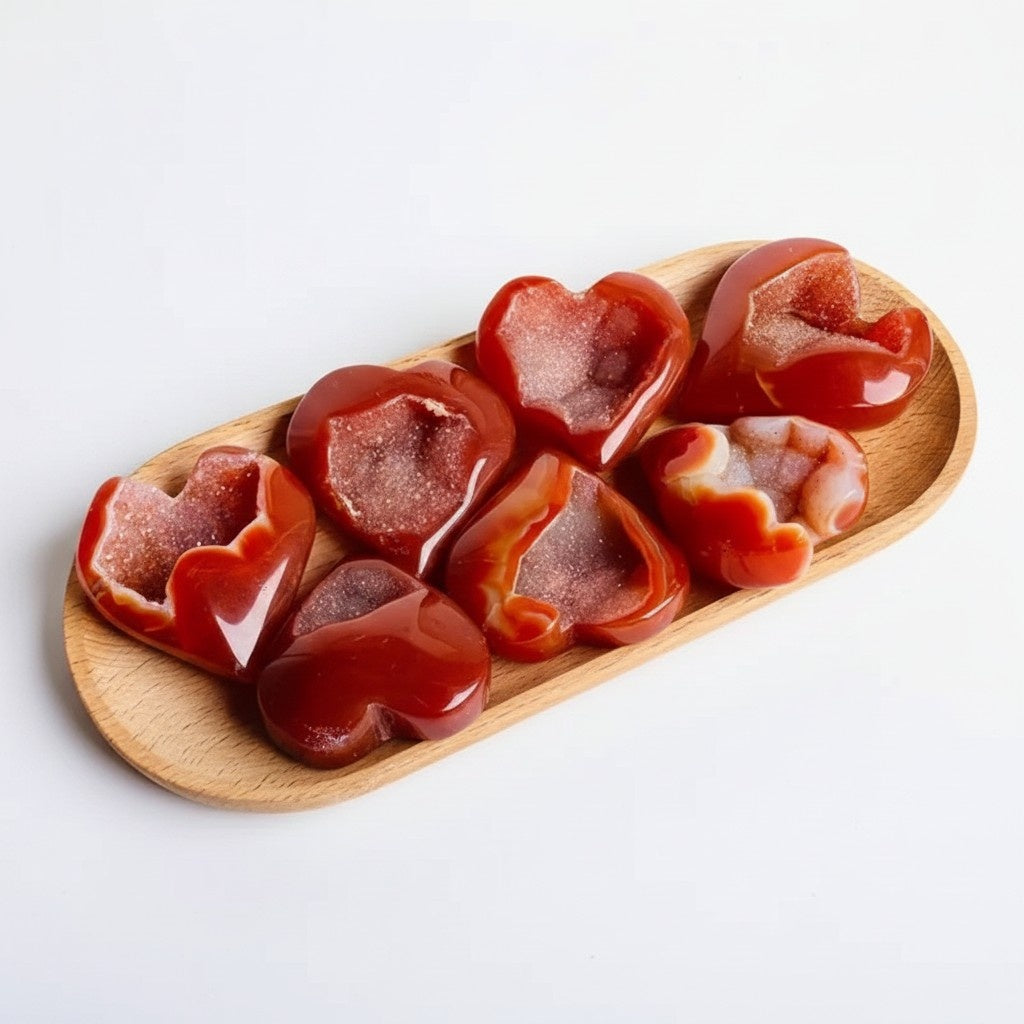 Polished Red Agate Geode Heart Bulk Wholesale crystal close-up