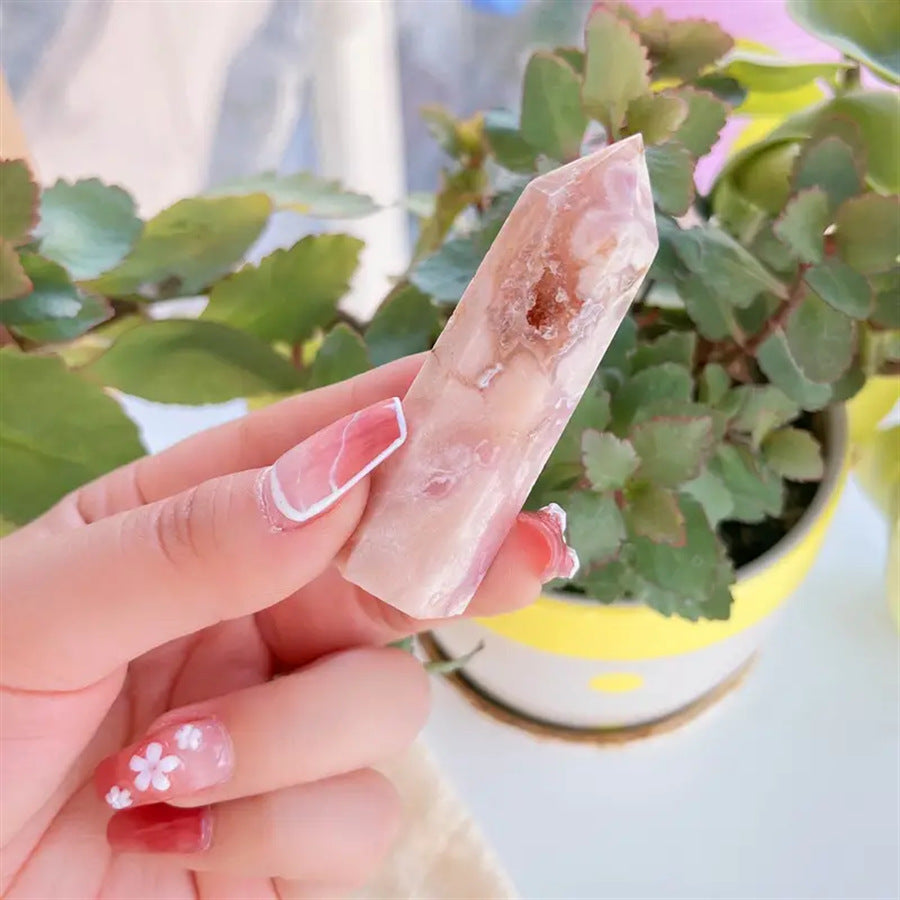 Natural cherry blossom agate crystal tower polished point wholesale