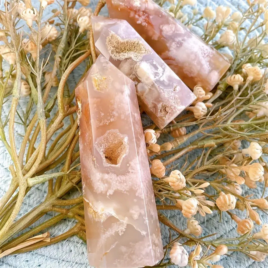 Sakura agate quartz crystal tower point healing stone wholesale
