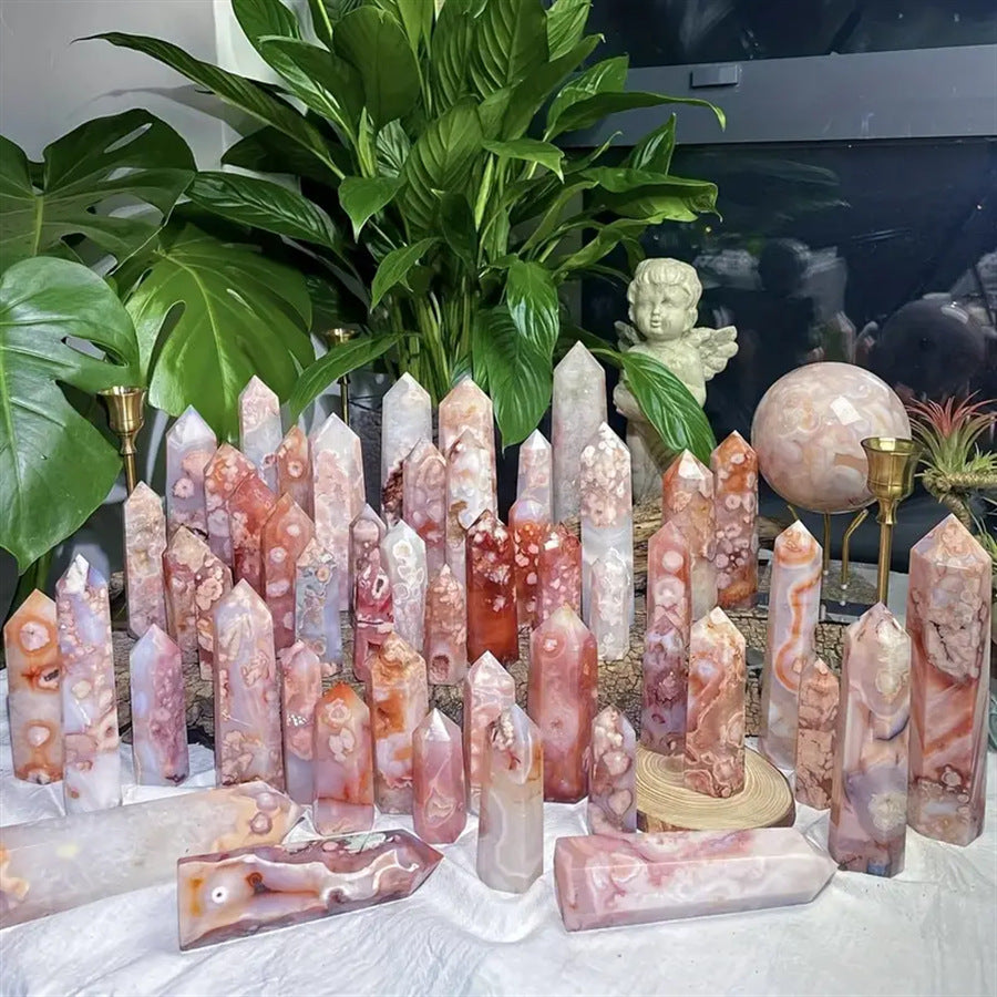 Cherry blossom agate crystal tower polished gemstone point wholesale