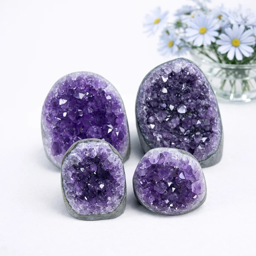 amethyst geode crystal cluster polished base display stone