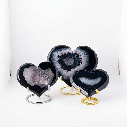 Natural lack Agate Geode Heart Crystals Bulk Wholesale crystal detail photo