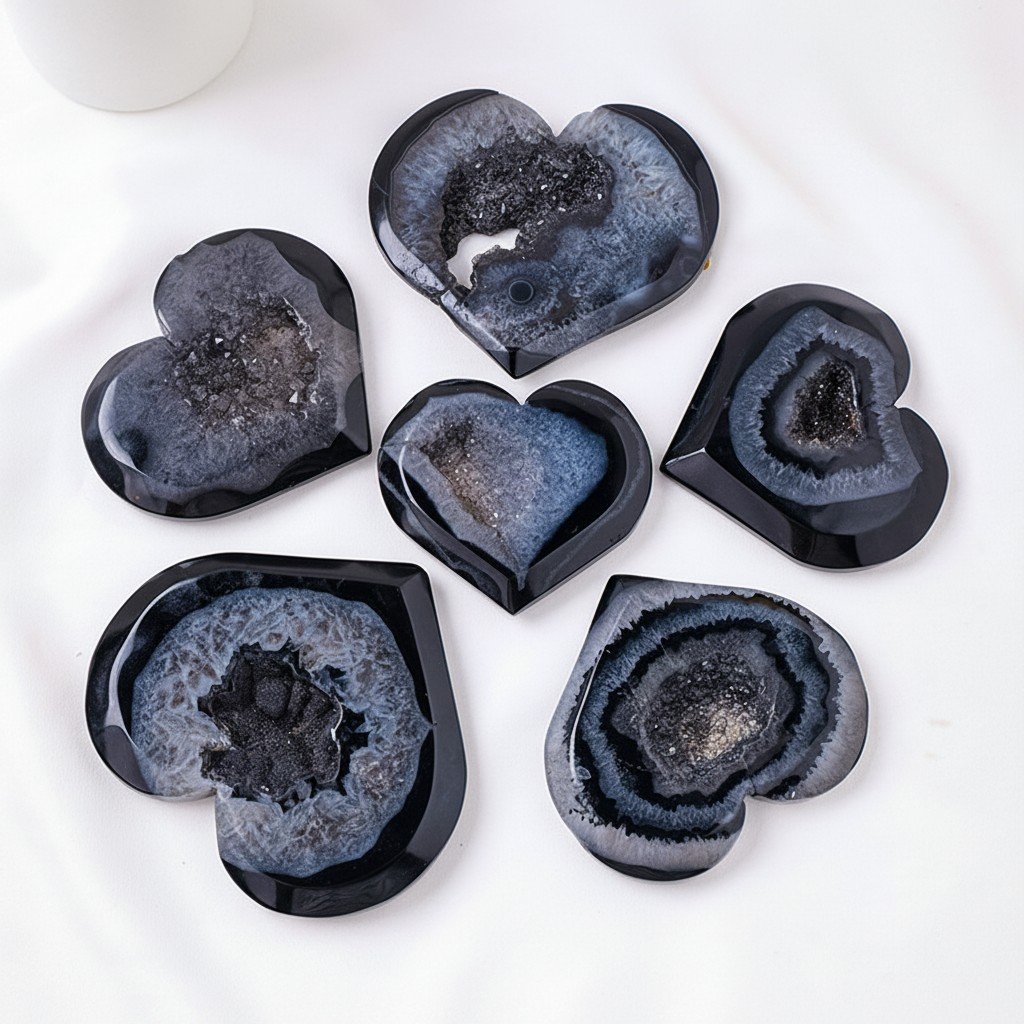 lack Agate Geode Heart Crystals Bulk Wholesale gemstone wholesale display