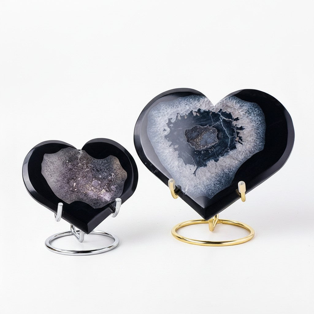 lack Agate Geode Heart Crystals Bulk Wholesale natural stone product image